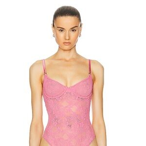 Fleur Du Mal "Le Stretch Multifit Lace Bodysuit"  in Pink Cadillac